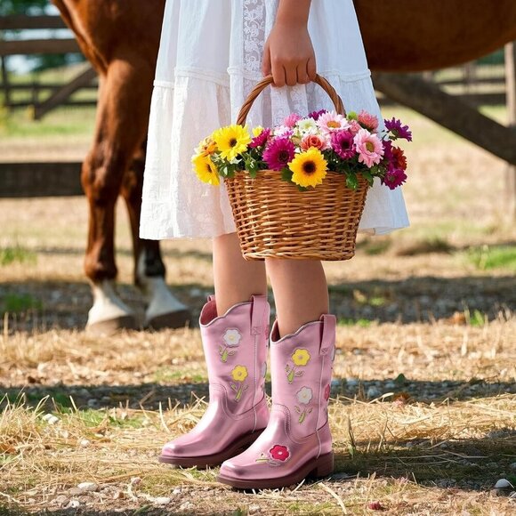 PAIRS Girls Western Cowboy Boots Mid-Calf Riding Shoes for Kids - Picture 2 of 6